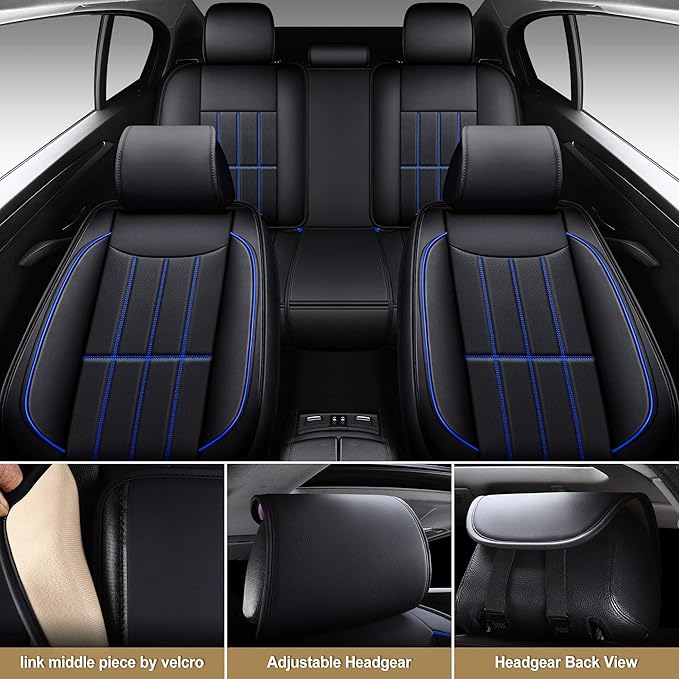 AOOG Leather Car Seat Covers, Leatherette Automotive Vehicle Cushion Cover for Cars SUV Pick-up Truck, Universal Non-Slip Vehicle Cushion Cover Waterproof, Full Set