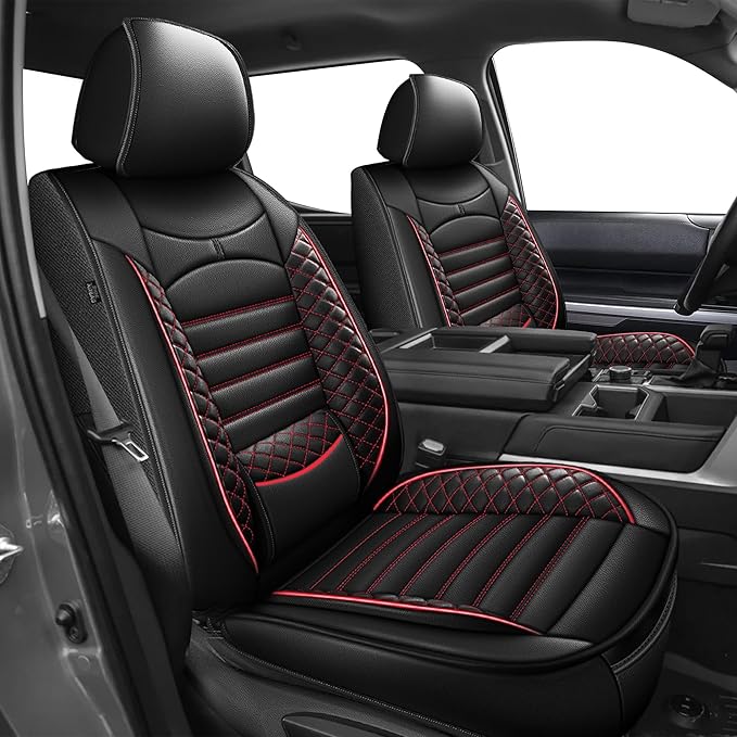 AOMSAZTO Seat Covers Toyota Tundra: Custom Fit for 2022 2023 2024 2025 2026 Toyota Tundra Crewmax Double Cab Waterproof Leather Truck Seat Covers Protectors (Black&Red)
