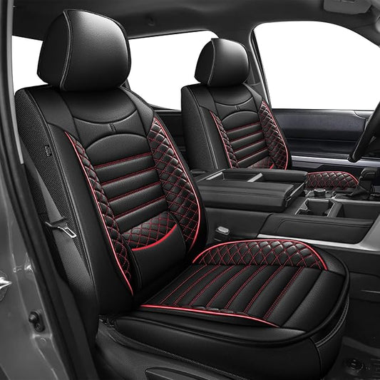 AOMSAZTO Seat Covers Toyota Tundra: Custom Fit for 2022 2023 2024 2025 2026 Toyota Tundra Crewmax Double Cab Waterproof Leather Truck Seat Covers Protectors (Black&Red)