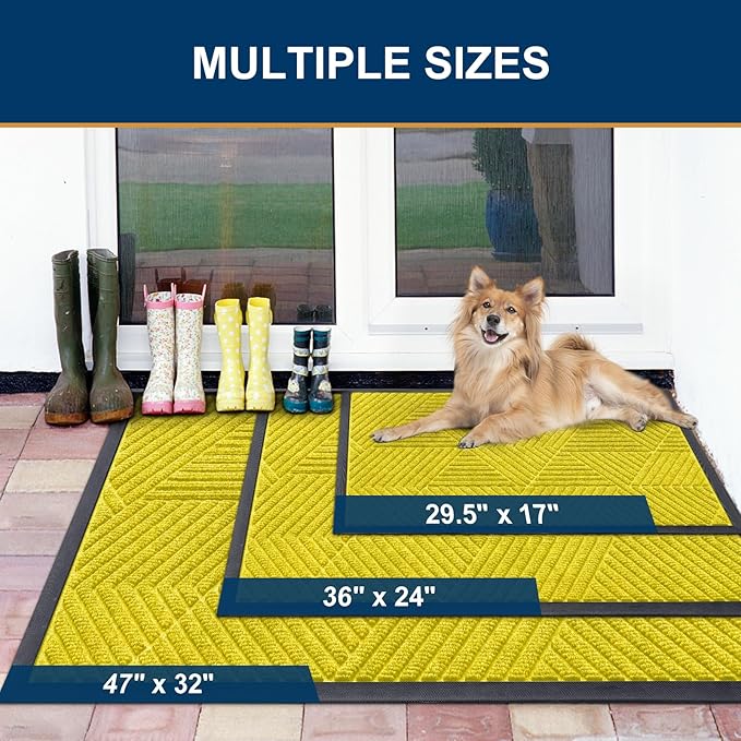 Smiry Front Door Mat Outside Entrance, Heavy Duty Sturdy Natural Rubber Doormat, Trap Dirt and Moisture, Easy Clean Low Profile Mats for Indoor Outdoor Entry, Irregular Triangle (36x24, MST-Yellow)