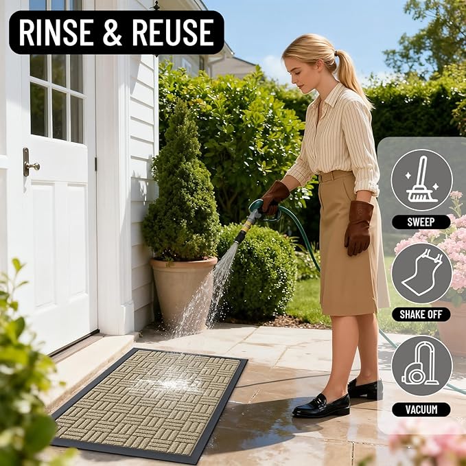 OLANLY Front Door Mat Outside Entrance 71x23, Absorbent, Heavy Duty Sturdy Natural Rubber Doormat Indoor Outdoor, Stain and Fade Resistant, Non-Slip Backing Low Profile Floor Mat for Entryway, Beige