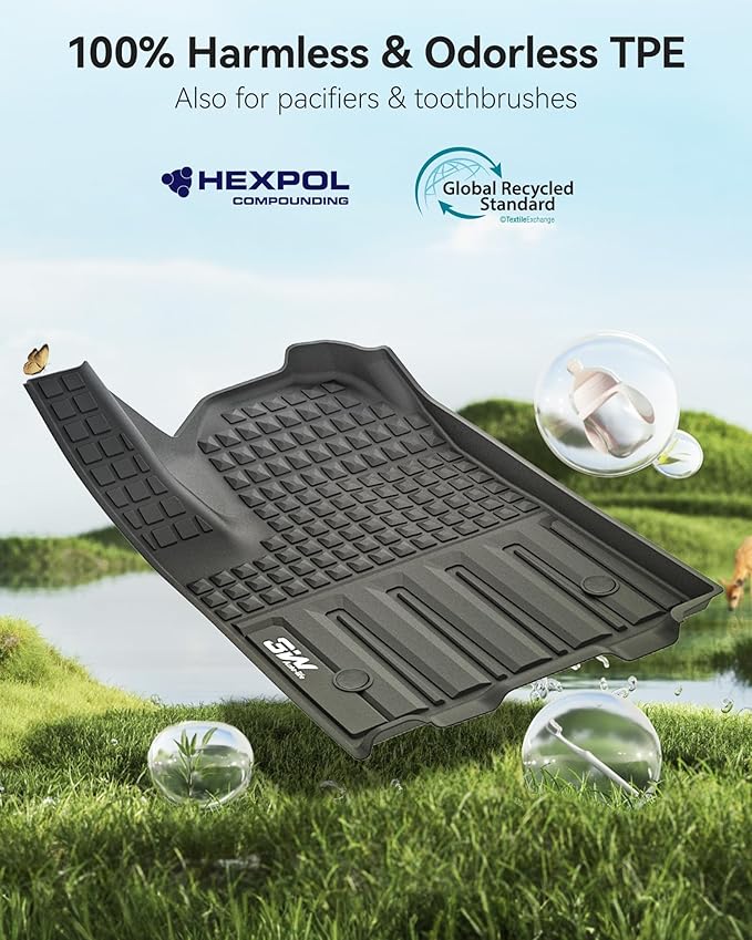 3W Floor Mats Fit for Chevrolet Silverado EV 2024-2025 2026 (WT & RST)/GMC Sierra EV/Sierra EV Denali Accessories TPE All Weather Floor Liner, 1st and 2nd Row Car Mats