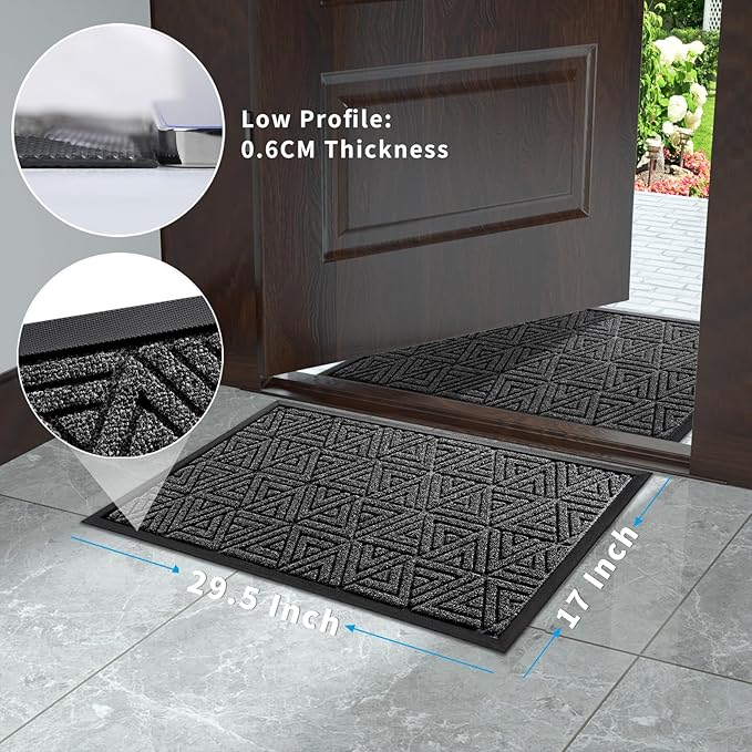 Yimobra Outdoor Mats for Front Door 29.5x17, Stops Mud & Dirt at Entrance, Fits Garage & Patio, All-Weather Waterproof Non Slip Outdoor Indoor Welcome Mat, Mix Grey