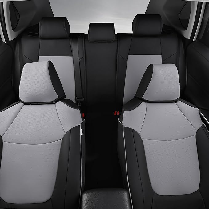 AOOG Leather Car Seat Covers Fit RAV4, Waterproof Faux Leather Seat Covers Custom Fit for Toyota RAV4 2019 2021 2022 2023 LE,XLE,XLE Premium, Limited (Full Set, Black&Grey)