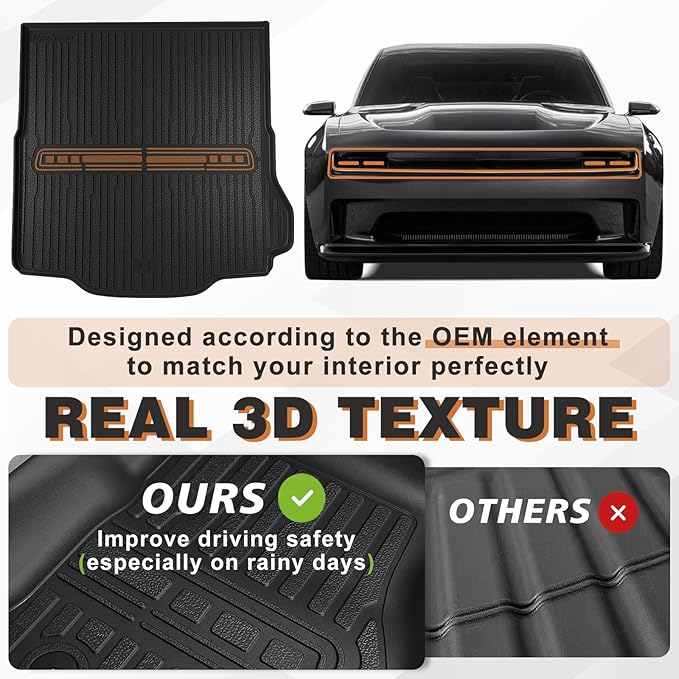 TripleAliners All-Weather Mats Compatible with 2025 2024 Dodge Charger EV Accessories Floor Liners Trunk Cover Custom Fit TPE Heavy-Duty Liners (Floor & Trunk Mats)