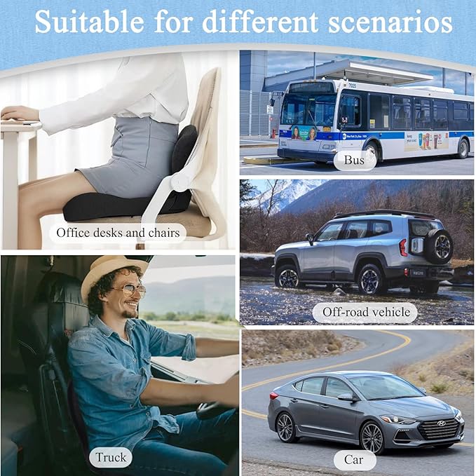 Seat Cushion for Truck Driver, Memory Foam Truck Seat Cushion with Adjustable Strap – Ergonomic Back Support & Sciatica Relief for Long Drives, Semi Truck Accessories