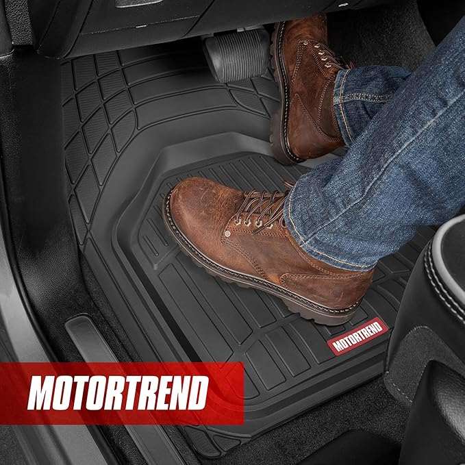 Motor Trend 943-BK FlexTough Defender Car Floor Mats -Next Generation Deep Dish Heavy Duty Contour Liners for Car SUV Truck & Van-All Weather Protection, Trim to Fit Most Vehicles Black