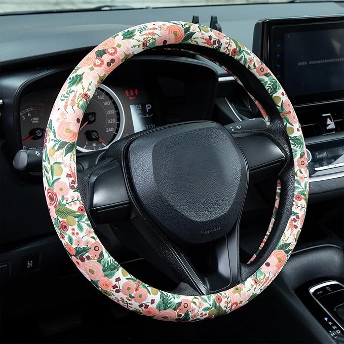 Watercolor Burgundy Flowers Steering Wheel Cover Auto Steering Wheel Protector, Anti-Slip, Breathable, Absorbing Sweat, Universal Car Accessories 14.5–15 inch,Fit for Most Car, Trucks, SUV
