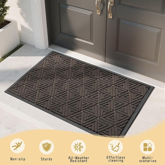 Yimobra Large Door Mat 47x32, All-Weather Waterproof Non-Slip Welcome Matt Outdoor, Heavy Duty Non Slip Doormat for Entryway for Patio and Garage Indoor, Easy Clean, Brown