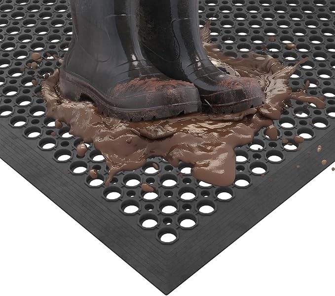 Ottomanson Heavy Duty Rubber Floor Mat – Non-Slip, Waterproof, Easy to Clean – Anti-Fatigue Mat for Commercial Kitchens, Restaurants, Workshops – Oil Resistant, Hose Washable – 36" x 60", Black