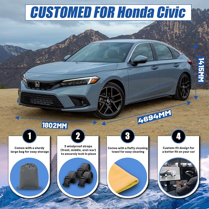 [2025 Upgrade] Car Cover Custom Fit for Toyota Corolla (2000-2025) Honda Civic (1991-2025), Waterproof All Weather for Automobiles Full Exterior Cover UV Rain Sun Snow Protector.