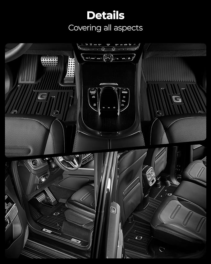 3W Floor Mats&Cargo Liner Fit for 2019-2024 2025 Mercedes-Benz G Class SUV TPE All Weather Custom Fit for G500/G550/G580/AMG G63 1st & 2nd Row with Trunk Mat Full Set Car Mats, Black