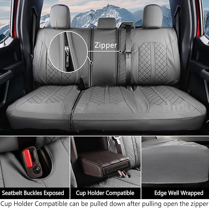 Truckiipa Leather Seat Covers for Chevy Silverado 1500 Car Seat Cover Fit for 2007-2013&2019-2024 Chevy Silverado GMC Sierra 1500, 2020-2024 2500HD 3500HD Double Crew Extended Cab, Full Set, Grey