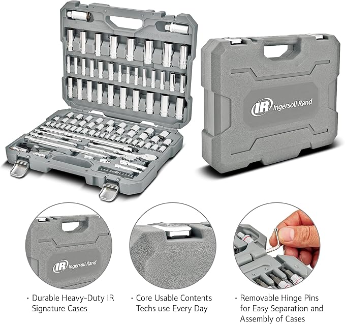 Ingersoll Rand 101 Piece SAE/Metric Master Mechanics Tool Set, Includes 1/4" & 3/8" Drive, 76 Sockets, 72-Tooth Seal-Head Ratchets, Tools & Accessories – 752020