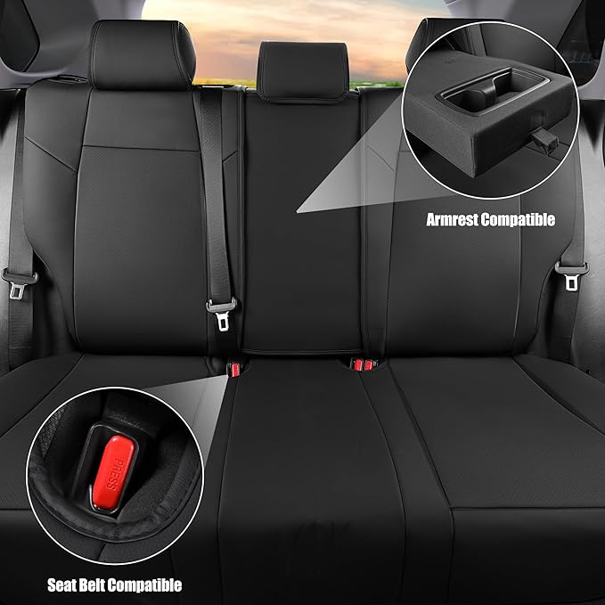 AOOG Leather Car Seat Covers Fit RAV4, Waterproof Faux Leather Seat Covers Custom Fit for Toyota RAV4 2019 2021 2022 2023 LE,XLE,XLE Premium, Limited (Full Set, Black)