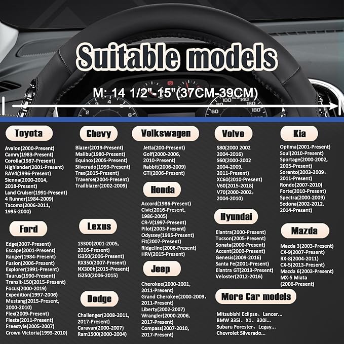 West Llama Nappa Leather Car Steering Wheel Cover Gel Massage,Cool in Summer,Universal 15 inch(Black-Standard Size)