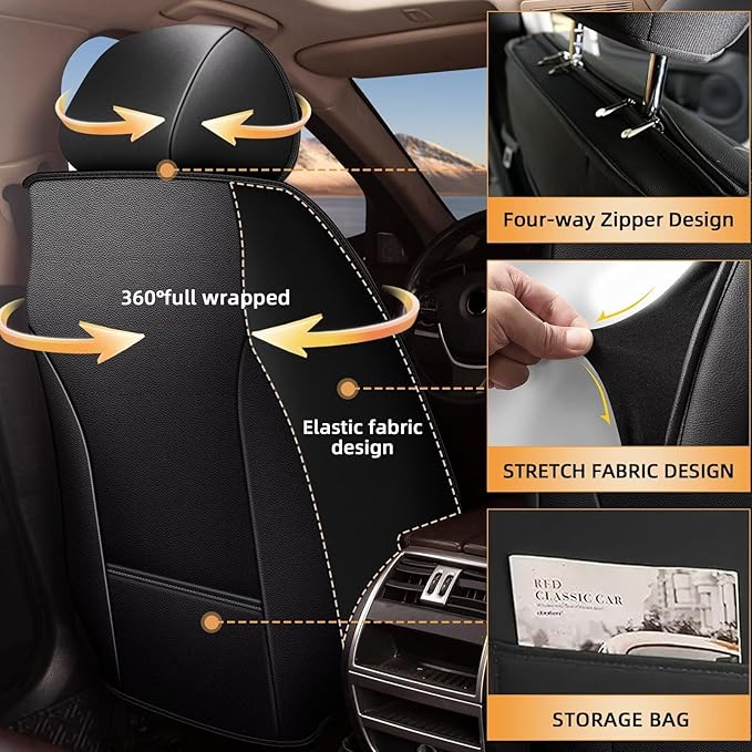 Seat Covers Fit for Chevrolet Chevy Traverse 2018-2023 2024: Full Set Breathable Leather Car Seat Covers - Automotive Interior Seat Cushion Protector (2 Rows 5 Seats, Black & Grey)