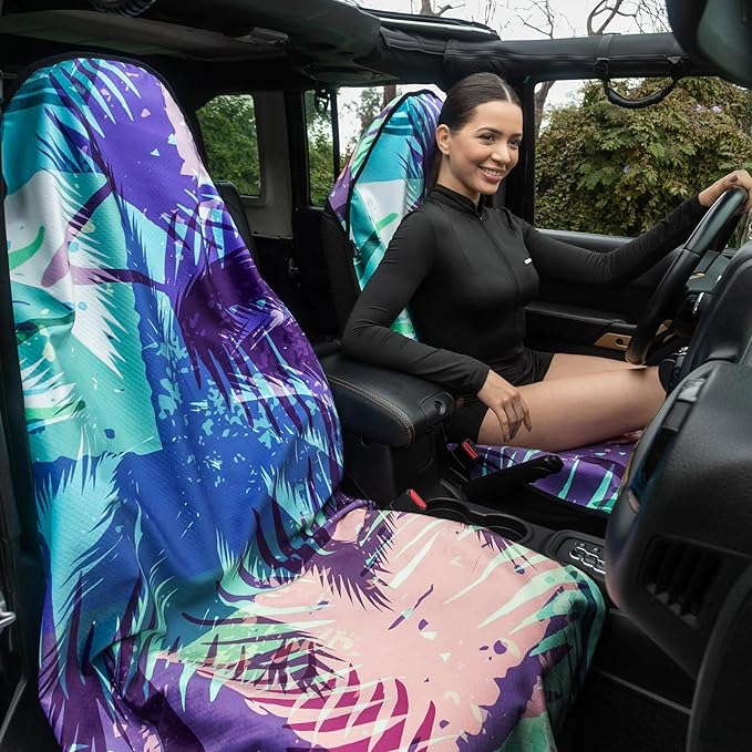 Universal Car Seat Cover with Non-Slip Back Hawaii Style - Portable Auto Seat Cushion Fit for Cars Truck SUV Seats - Waterproof Carseat Protector Great for Dog or Kid Outdoor Sport Activities