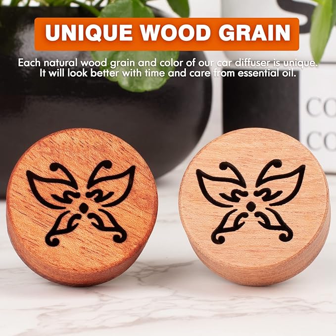 Essential Oil Car Diffuser, 2 PCS Butterfly Car Aromatherapy Wood Diffuser with Vent Clip