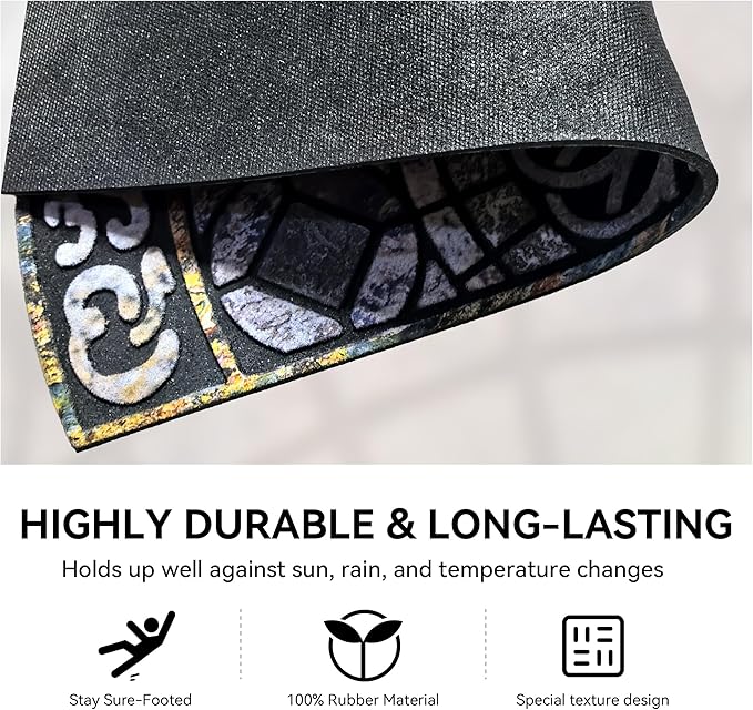 Outdoor Rubber Mat 17.71"x29.52" Heavy Duty, Waterproof Doormat for Outside Entrance, Non-Slip Backing, Easy Clean Patio Carpet for Garage, Porch, Deck, Kitchen (Blue)