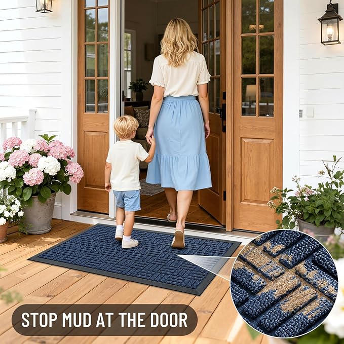 OLANLY Front Door Mat Outside Entrance 71x47, Absorbent, Heavy Duty Sturdy Natural Rubber Doormat Indoor Outdoor, Non-Slip, Stain and Fade Resistant, Low Profile Floor Mat for Entryway, Navy Blue