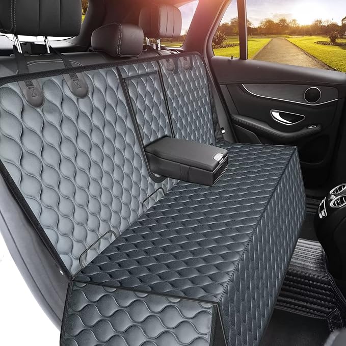 URPOWER Dog Car Seat Cover for Back Seat - Waterproof Dog Bench Cover Fits Middle Armrest for Full Size SUVs & Trucks, Nonslip Backseat Protector for Pets and Kids