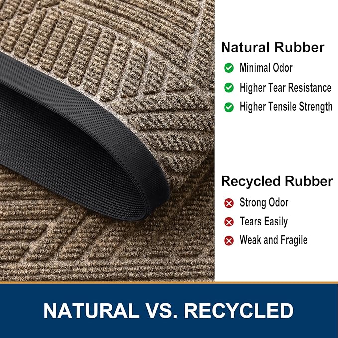 Smiry Front Door Mat Outside Entrance, Heavy Duty Sturdy Natural Rubber Doormat, Trap Dirt and Moisture, Easy Clean Low Profile Mats for Indoor Outdoor Entry, Irregular Triangle (36x24, Taupe)