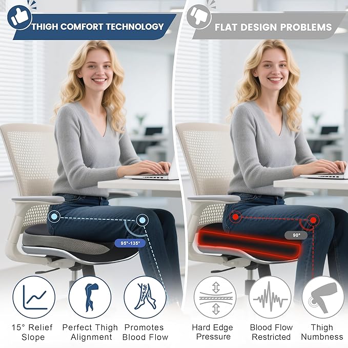 Wedge Car Seat Cushion, Office Chair Cushion, Memory Foam Truck Seat Cushion for Sciatica Tailbone Pain Relief, Long Driving, Coccyx, Back Support