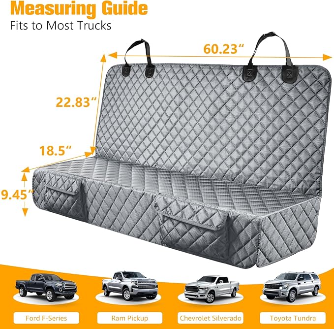 PETICON Dog Car Seat Covers for Truck Ford F-Series/Chevrolet Silverado/Ram/GMC Sierra, Waterproof Pet Back Seat Cover for Trucks, Scratchproof Nonslip Durable Rear Seat Cover for Dogs (Gray)