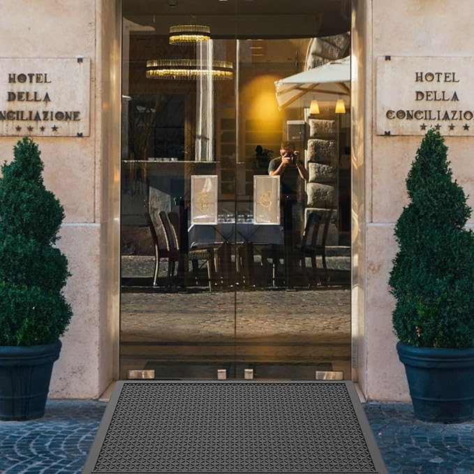 Rubber Scraper Floor Mat 36”x24” 4 Pack - Heavy Duty Outdoor Mats for Garage, Entryway, Door, Mudroom, Boot Tray - All-Weather & Easy Clean