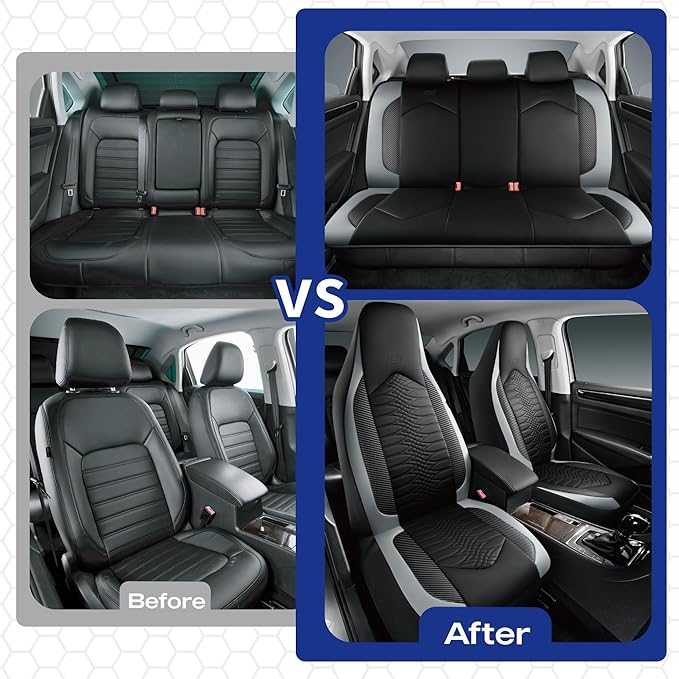 Skechers Memory Foam Car Seat Covers, Leather High Back Seat Covers Quilting Design,Waterproof Sports Car Seat Covers Full Sets,Airbag Compatible, Universal Fit for Most Cars, SUVs,Trucks,Gray