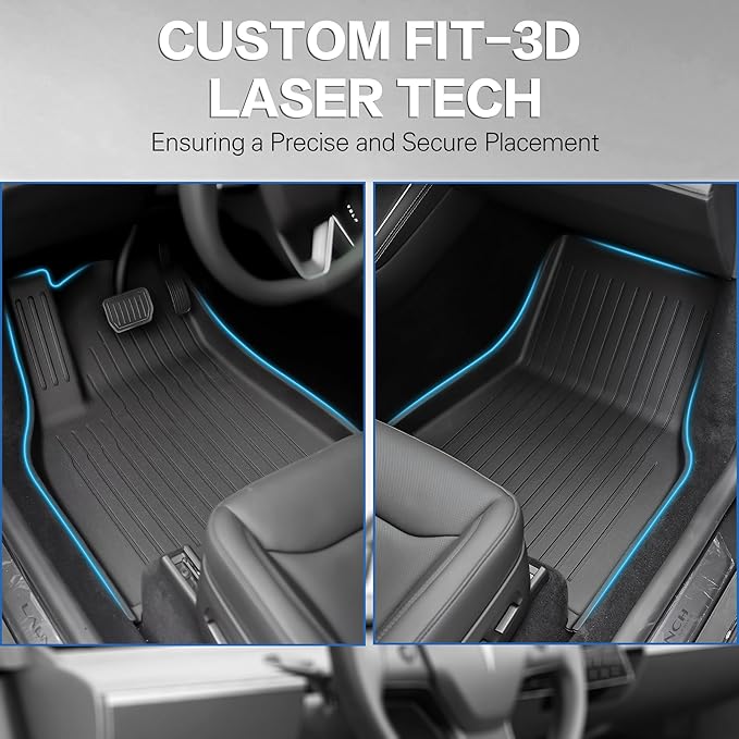 WEIZE Floor Mats & Cargo Liners Compatible with Tesla Model Y 2021-2023 2024, All Weather TPE Car Floor Mats Custom Fit Floor Liners Accessories, Front and Rear 2 Rows Set，Set of 3 Mats
