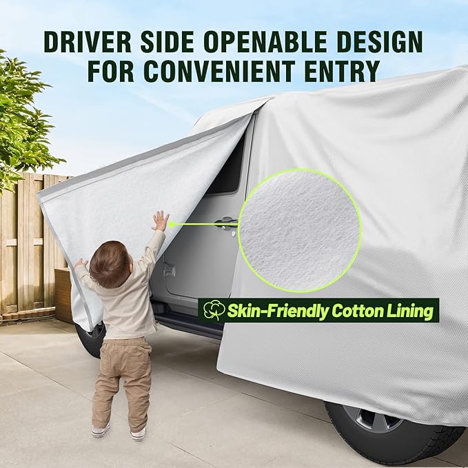 Favoto Car Cover All Weather - for Jeep Wrangler 2 Door Waterproof 6 Layers Heavy Duty Outdoor UV Rain Snow Protection with 4 Windproof Straps Zipper Universal Fit for Jeep (167"-177")