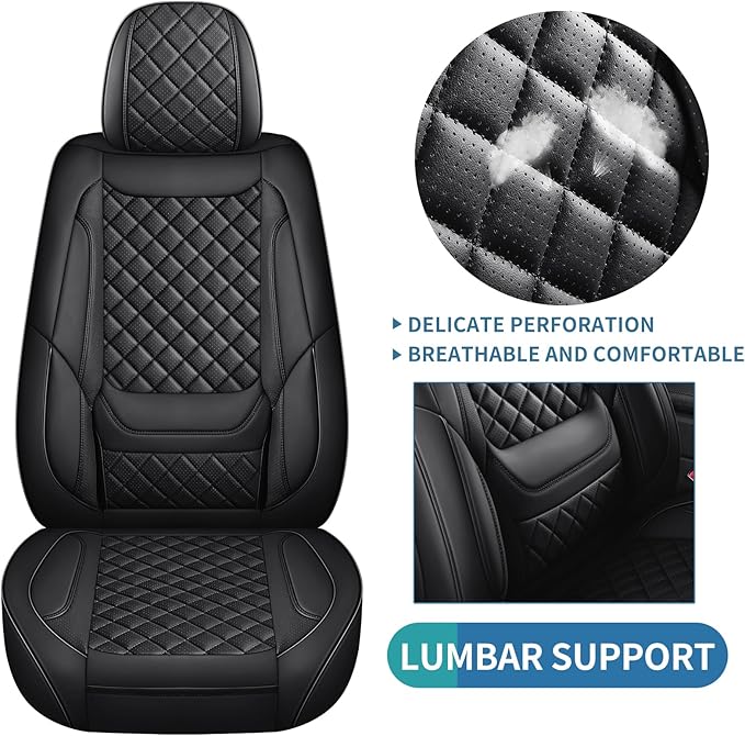 Leather Car Seat Covers Full Set Breathable Automotive Seat Covers Waterproof Seat Protectors Universal Fit for Most Automotive Cars SUV Trucks Van (Black, Full Set)