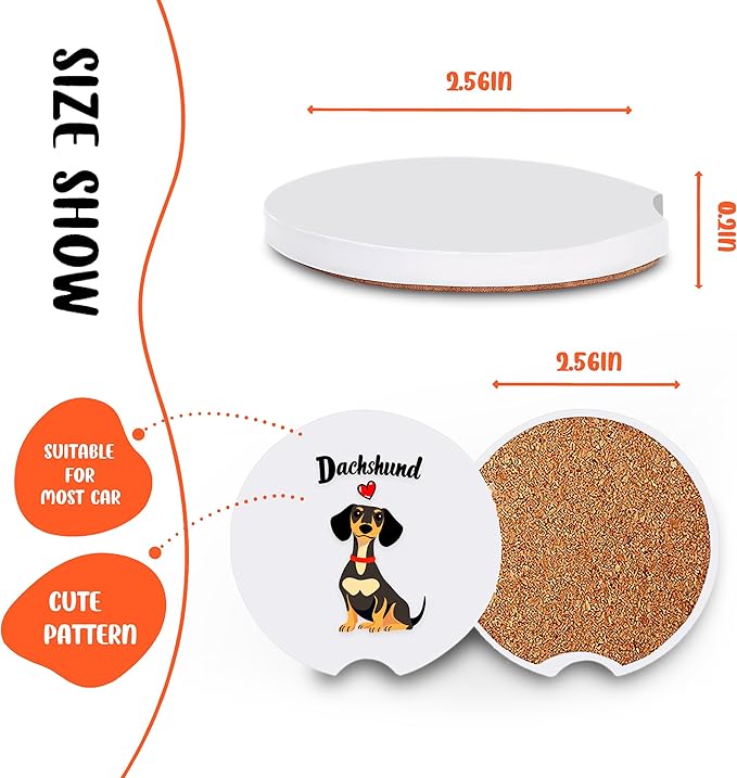 2 Pack Dachshund Car Cup Holder Coaster, Cute Dachshund Car Interior Accessories Drink Coaster for Women & Men, Dachshund Lovers Themed Gifts Stuff Accessories Things Merchandise Items!
