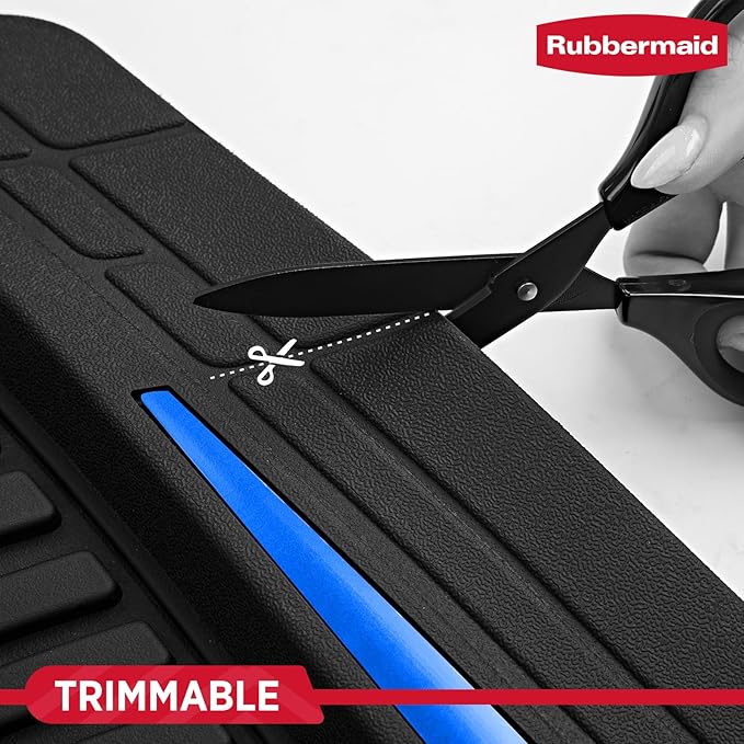 Rubbermaid Car Floor Mats Full Set – Premium All-Weather Car Mat with Brushed Aluminum Inserts, Universal Trim-to-Fit Design, Anti-Slip Backing for Cars, SUVs, Trucks, and Vans