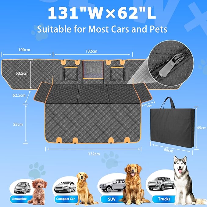 Dog Car Seat Cover for Back Seat, Hard Bottom Car Seat Cover for Dogs with Door Protectors, Waterproof Back Seat Extender for Dogs, Scratch-Resistant, Suitable for Cars