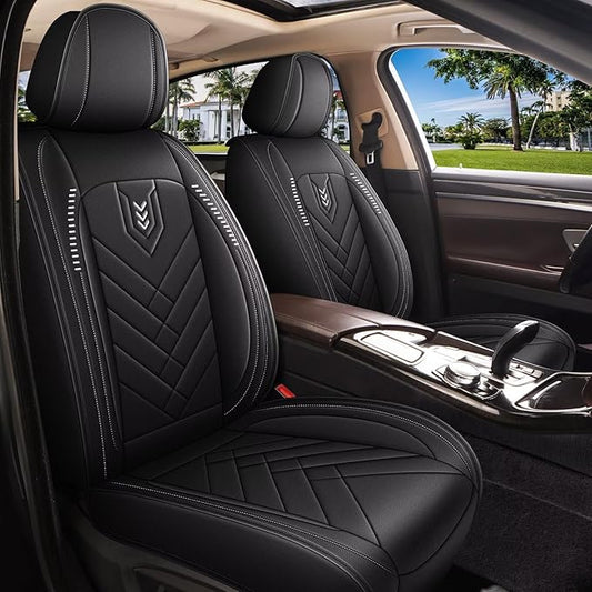 AOMSAZTO Car Seat Covers Full Set for Toyota Venza 2009-2020: Faux Leather Automotive Seat Cover Waterproof Compatible Airbag(5 Seats, Black&Grey)