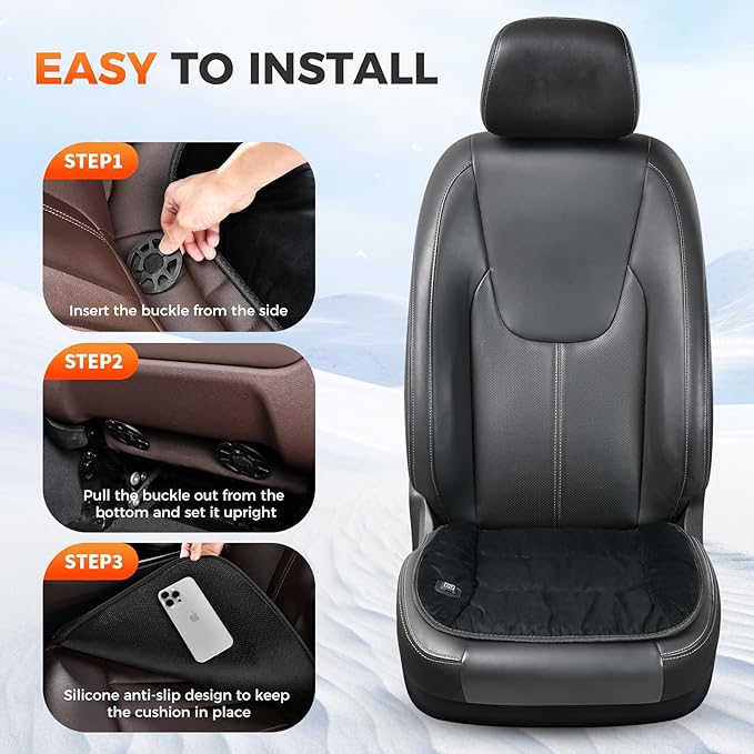 FLORICH Winter Seat Cushion Comfortable Furry Seat Cushion in Winter Soft Seat Cover Skin-Friendly Seat Protector Universal for Car Seat Driving, Office Chair, Home, Black, 1PCS