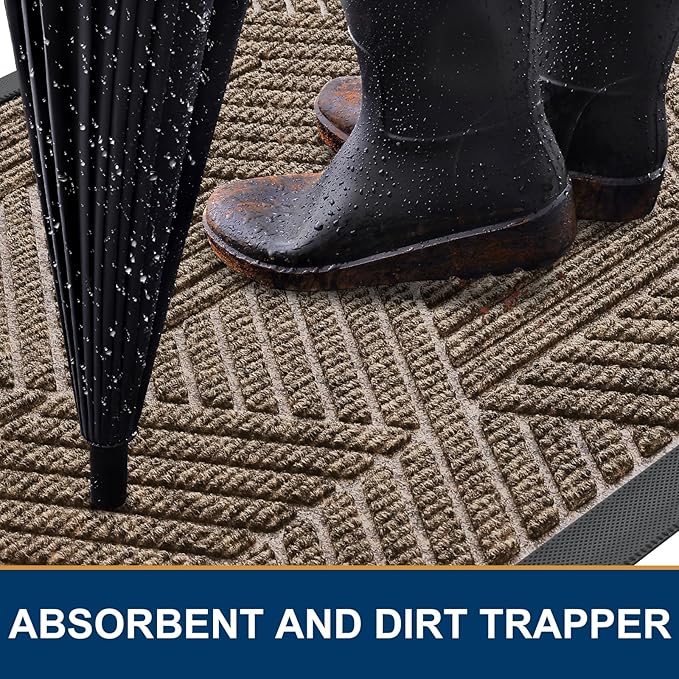 Smiry Front Door Mat Outside Entrance, Heavy Duty Sturdy Natural Rubber Doormat, Trap Dirt and Moisture, Easy Clean Low Profile Mats for Indoor Outdoor Entry, Irregular Triangle (36x24, Taupe)