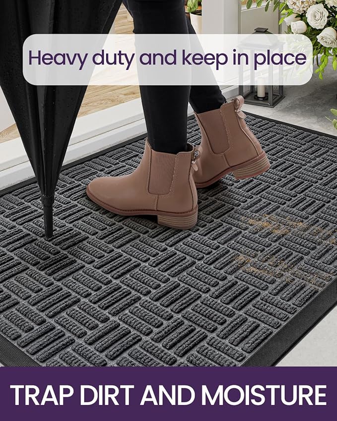 DEXI Front Door Mat Outside Entrance, 4x6 ft Large Rubber Entry Doormat Heavy Duty, Welcome Mats Non Slip for Inside House Floor Entryway Double Doors Exterior Patio, Maze Grey