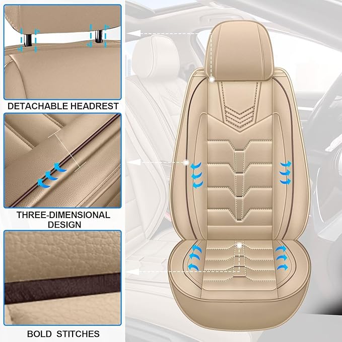 Seat Covers Fit for Chevrolet Chevy Bolt 2017-2025 Full Set Car Seat Cover Faux Leather Seat Cushion Waterproof Auto Protectors(Beige)-2 Rows 5 Seats