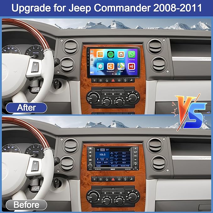 4+64G Car Stereo Radio for Jeep Commander 2008 2009 2010 2011, 10.1" Android 13 Car Radio Stereo Touchscreen Head Unit with Wireless CarPlay Android Auto GPS Navigation SWC FM DSP Bluetooth Camera Mic