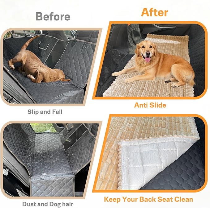 Dog Car Seat Cover for Back Seat, Dog Bed for Car, Fit for Backseat Extenders, Car Seat Protector, Nonslip Soft Durable for Cars Trucks and SUVs (Light Brown, 24.8"*54")