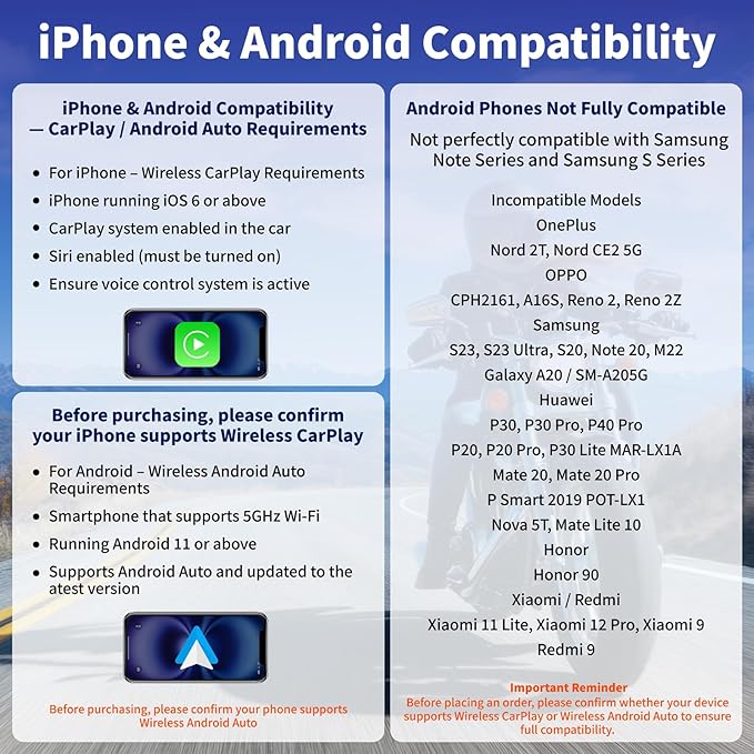 Motorcycle CarPlay Screen 7", Waterproof GPS Display for Motorbike, Wireless CarPlay & Android Auto para Moto, Dual Bluetooth, Touchscreen, Music Sharing Siri (7" Wireless CarPlay)