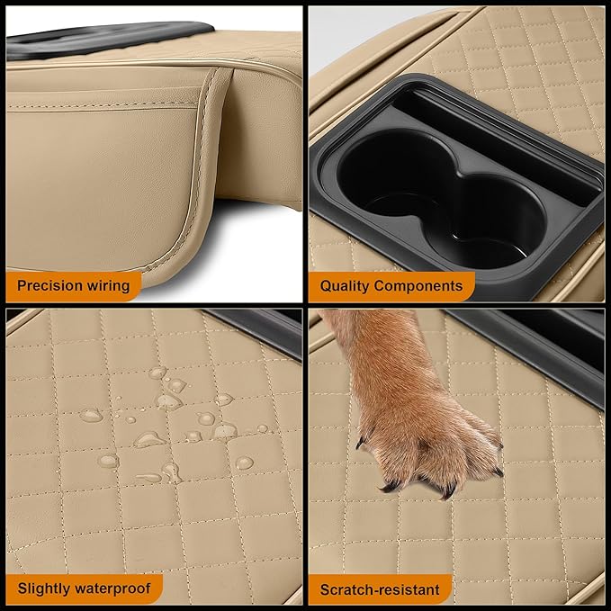 Armrest Cover for Car Fit for Jeep Grand Cherokee L - Center Console Cover with Cup Holders and 2 Storage Pockets(Beige)