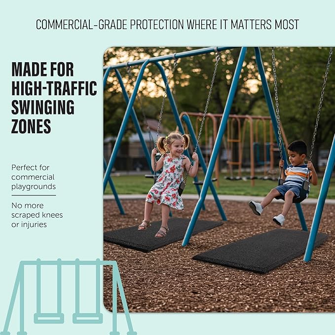 Playsafer Heavy Duty Commercial Grade Rubber Playground Safety Mat - Playground Protection Mat for Swings and Slides - 54" Long X 32" Wide x 2" Thick (Black)