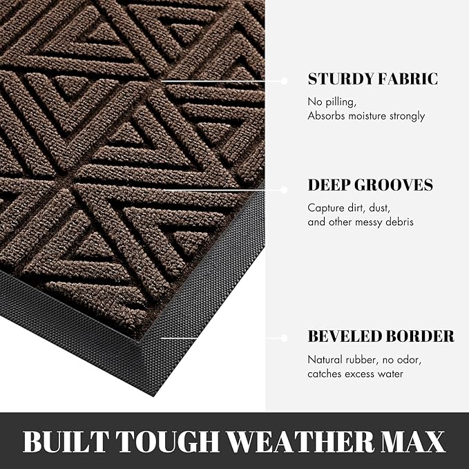 Yimobra Outdoor Mats for Front Door 29.5x17, Stops Mud & Dirt at Entrance, Fits Garage & Patio, All-Weather Waterproof Non Slip Outdoor Indoor Welcome Mat, Brown
