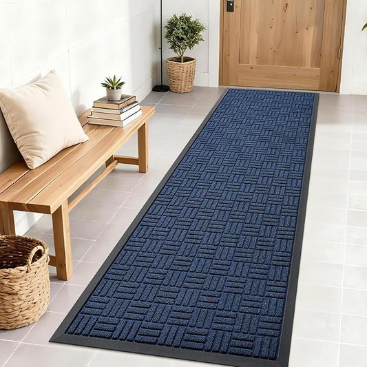 OLANLY Front Door Mat Outside Entrance 71x23, Absorbent, Heavy Duty Sturdy Natural Rubber Doormat Indoor Outdoor, Non-Slip, Stain and Fade Resistant, Low Profile Floor Mat for Entryway, Navy Blue
