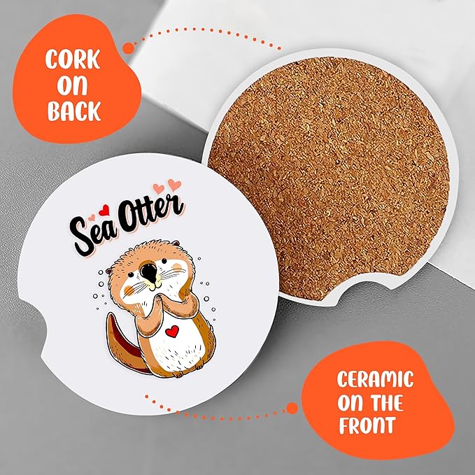 2 Pack Otter Car Cup Holder Coaster, Cute Otter Car Interior Accessories Drink Coaster for Women & Men, Otter Lovers Themed Gifts Stuff Accessories Things Merchandise Items!